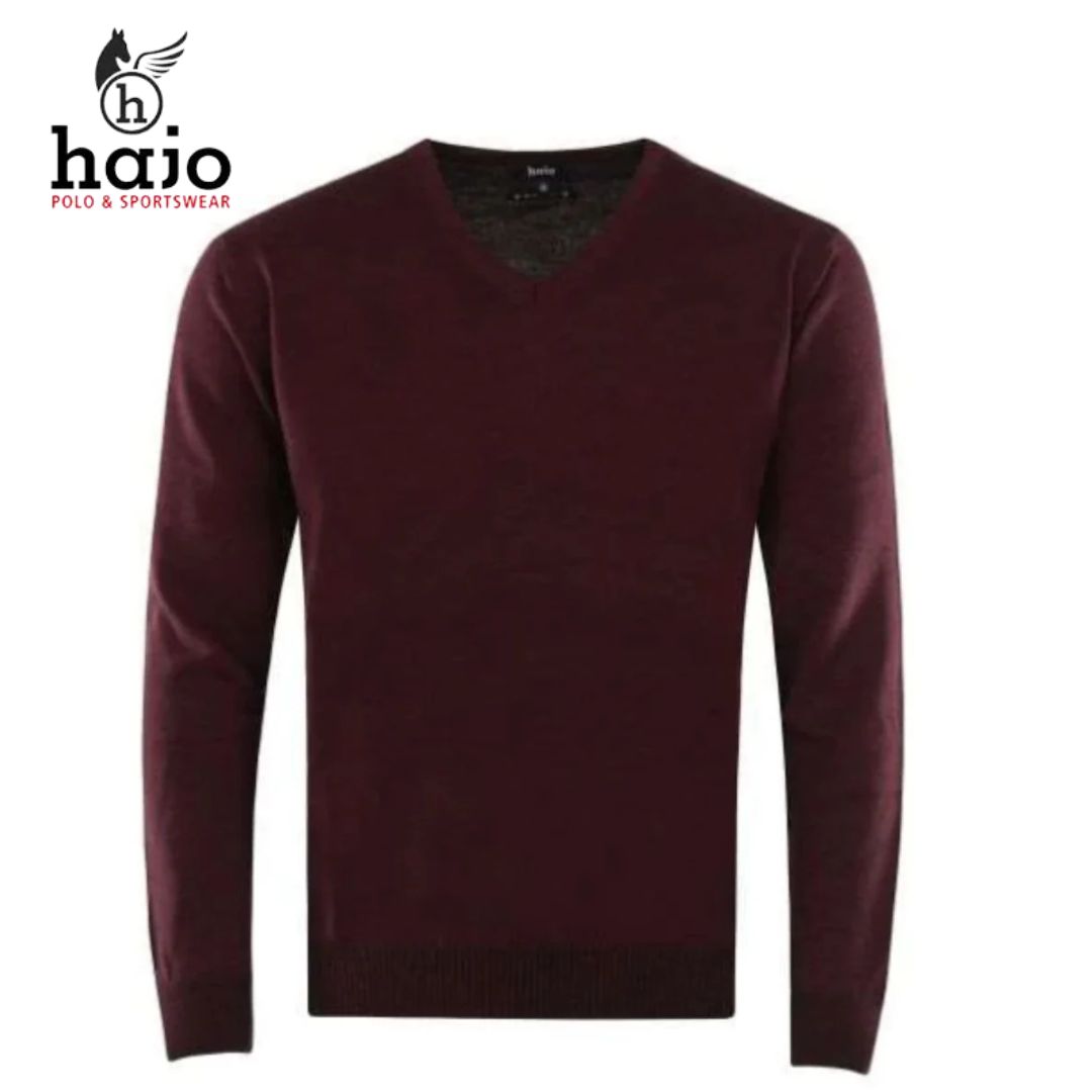 Hajo Merino Wool Winter Red V-Neck Knit Wine