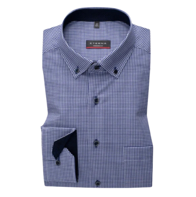 Eterna X-Tall Check Navy Shirt Navy