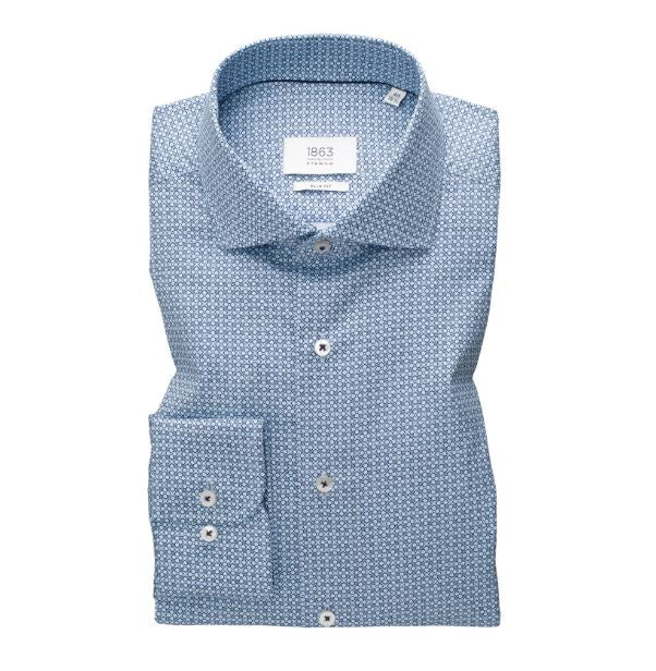 Eterna X-Tall Blue Floral Pattern Shirt Blue