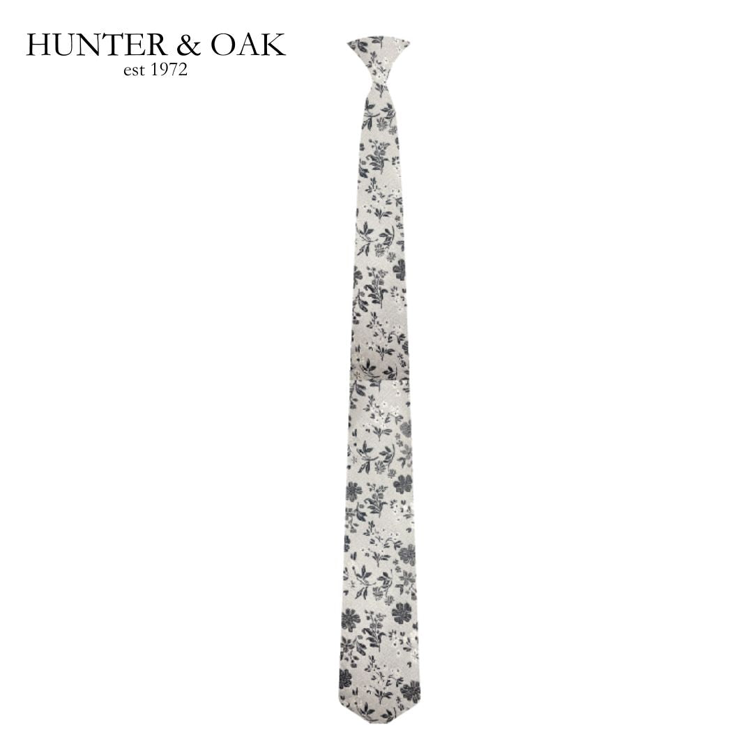 Hunter & Oak X-Long Silver Floral Tie Silver