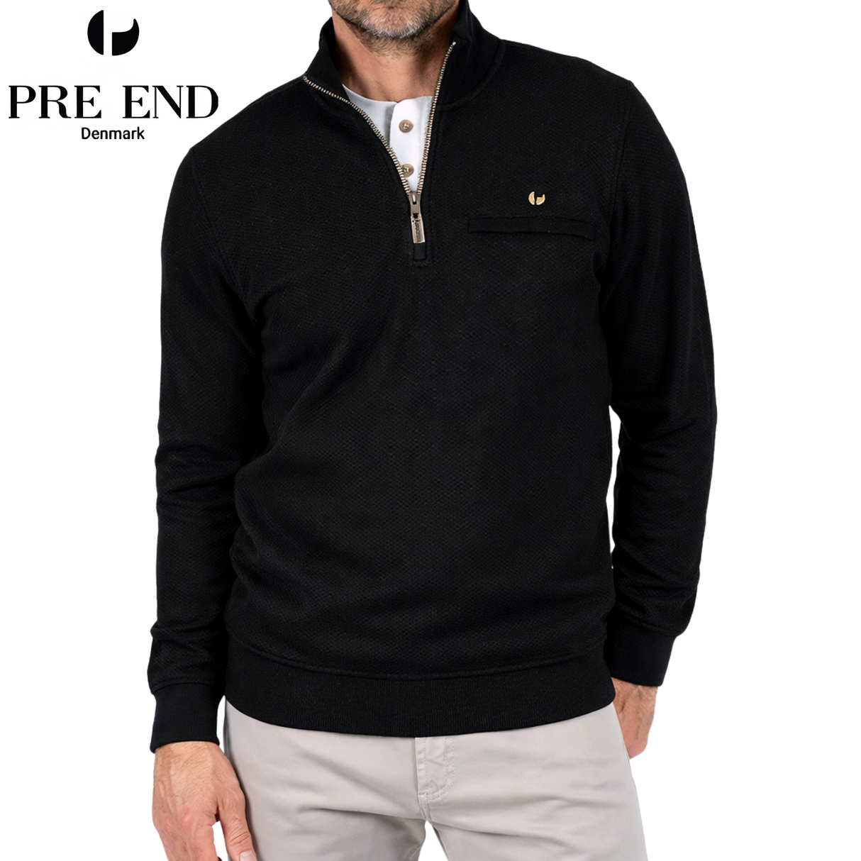 Pre End Ealf Short Collar Zip Sweatshirt Black