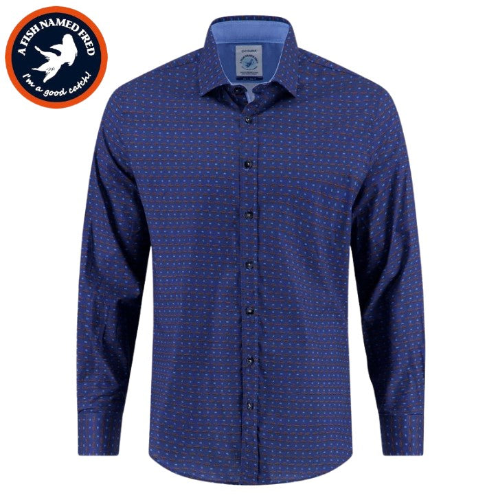 A Fish Named Fred Navy Wagon Print Shirt Navy