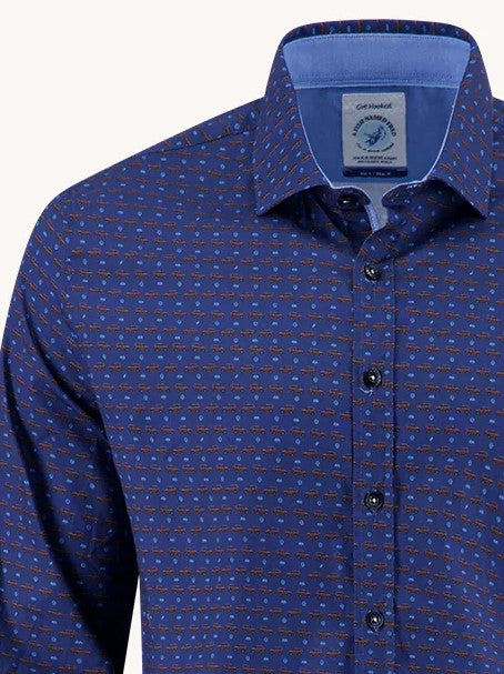 A Fish Named Fred Navy Wagon Print Shirt Navy