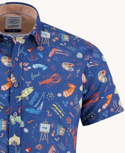 A Fish Named Fred Art Doodle S/S Shirt Blue