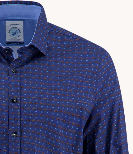 A Fish Named Fred Navy Wagon Print Shirt Navy