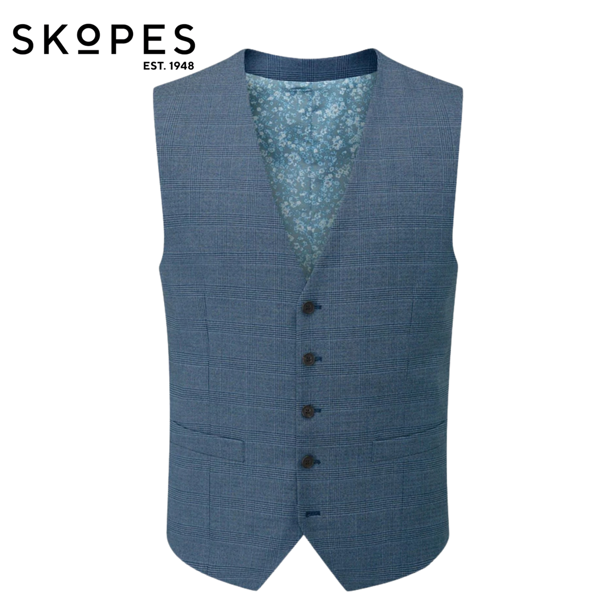 Skopes Anthony X-Long Check Waistcoat Blue