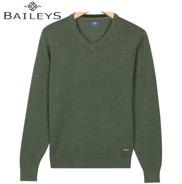 Baileys Textured Cotton Green V-Neck Green