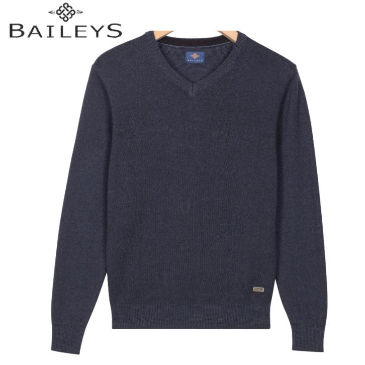 Baileys Textured Navy V-Neck Cotton Knit Navy