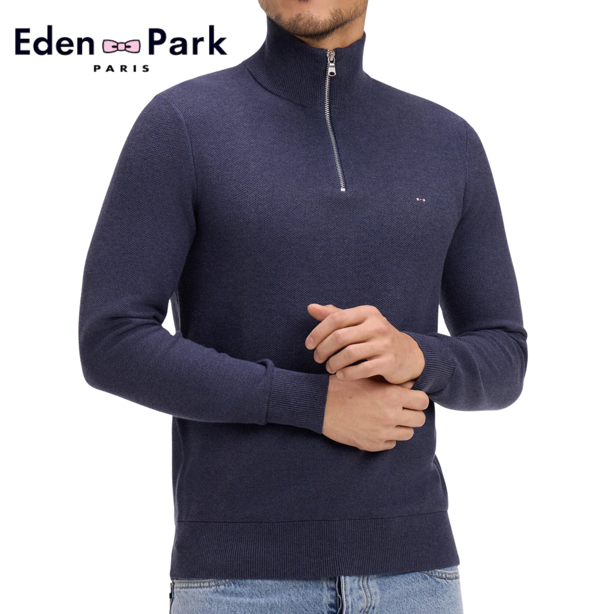 Eden Park Honeycomb 1/4 Zip Navy Sweater Navy