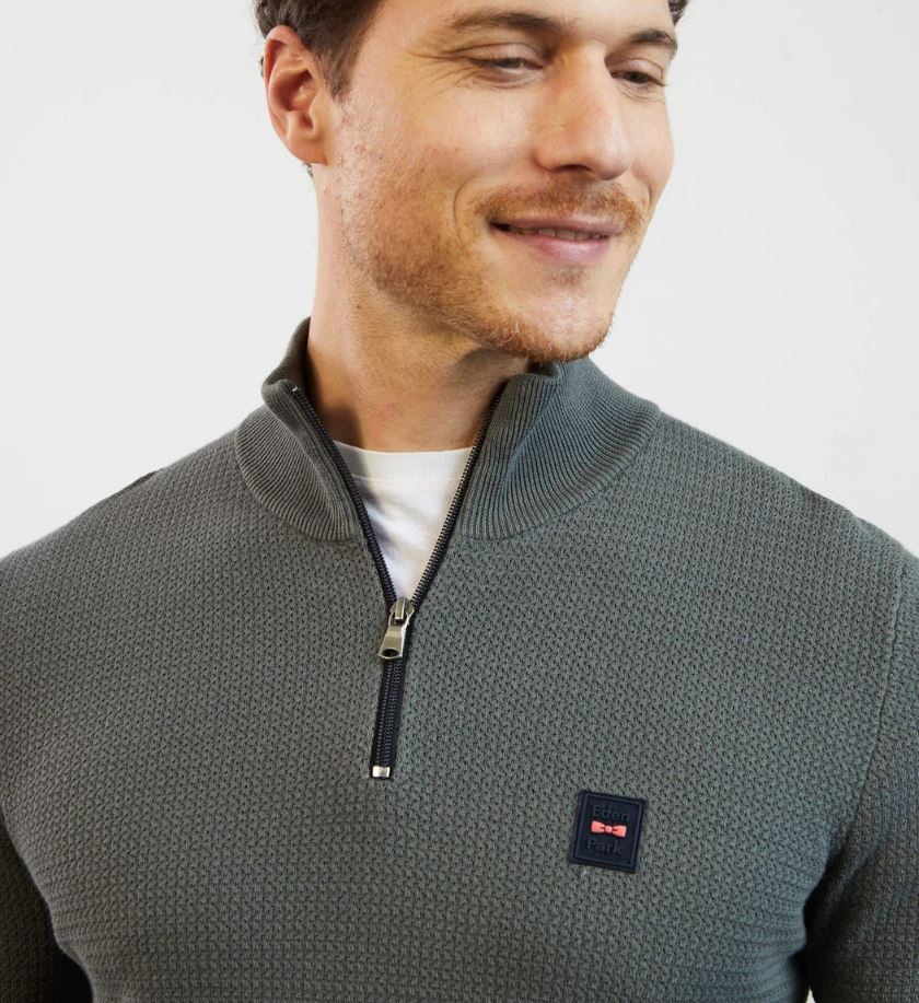 Eden Park 1/4 Zip Gunmetal Cable Knit Grey