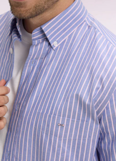 Eden Park Pinpoint Pink Stripe Shirt Blue