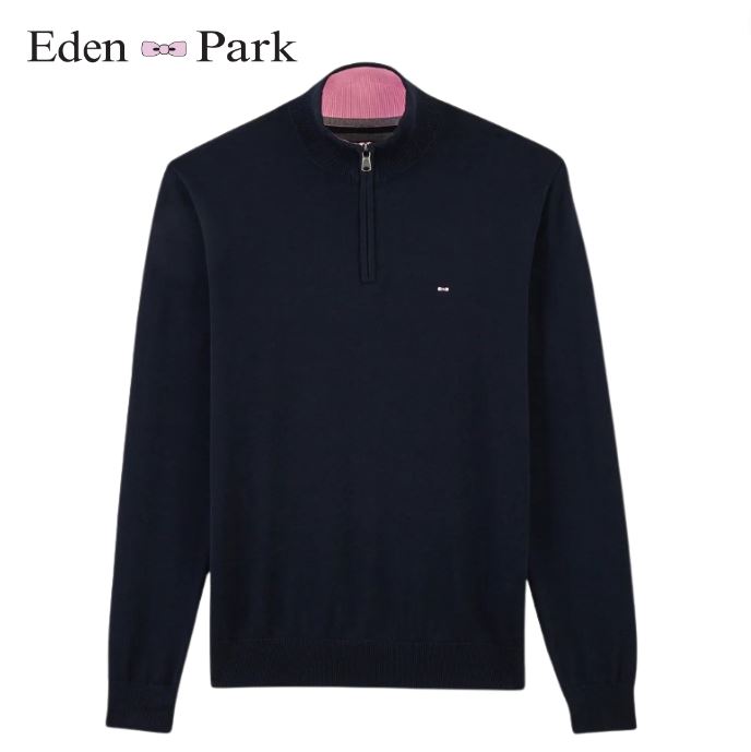 Eden Park Cotton Quarter Zip Navy Knit Navy