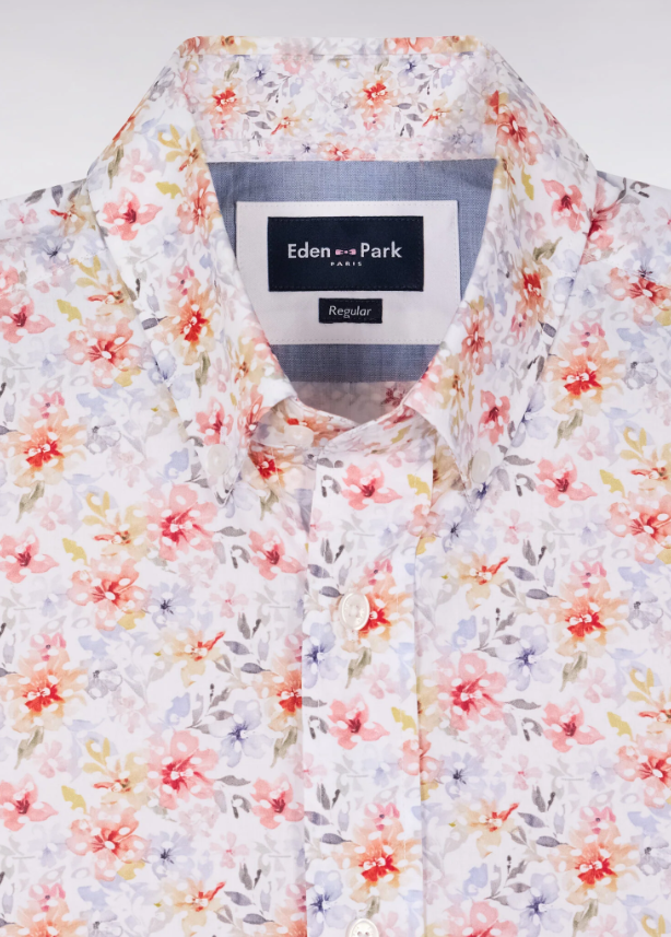 Eden Park Poplin Floral Print Shirt Beige