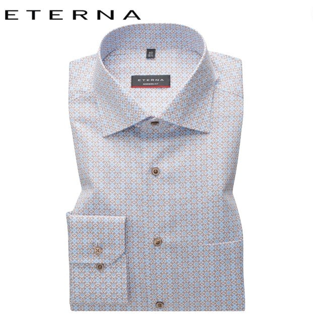 Eterna Brown And Blue Pattern Shirt Brown