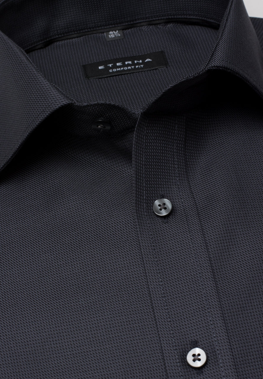 Eterna Dark Black Twill Shirt Black