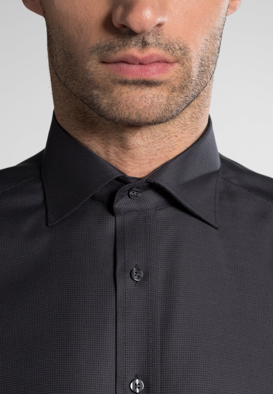 Eterna Dark Black Twill Shirt Black