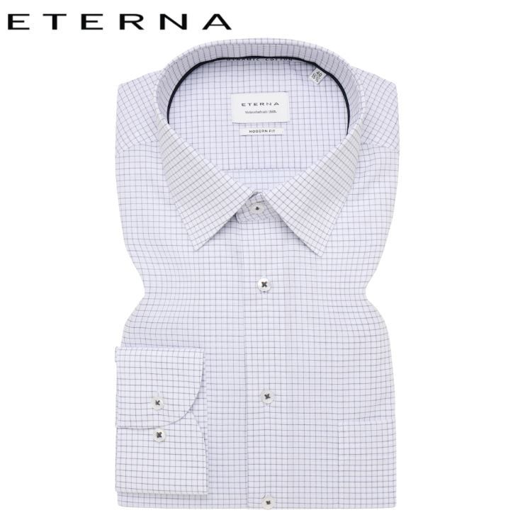 Eterna X-Tall Shirt With Gray Check White