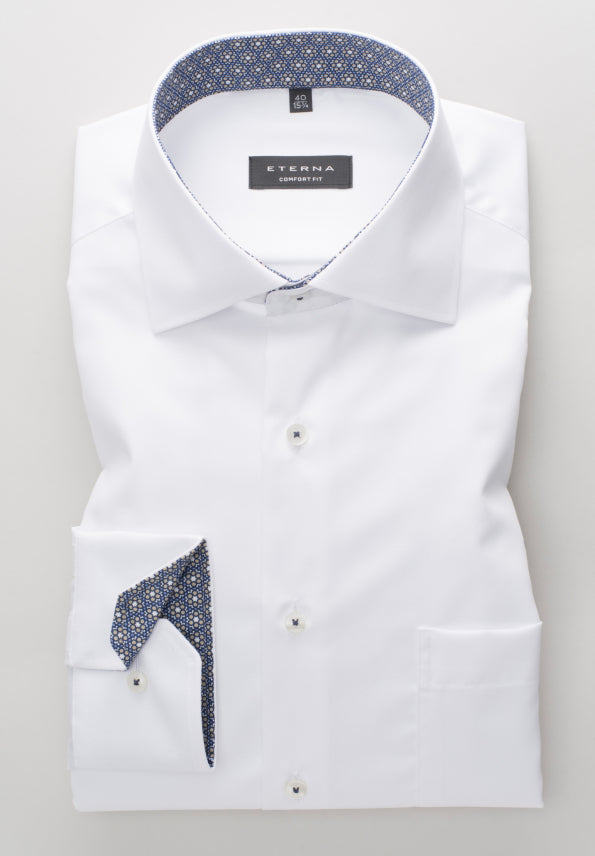 Eterna White With Navy Trim Detail Shirt White
