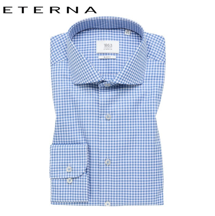 Eterna X-Tall Sky Blue Check Shirt Blue