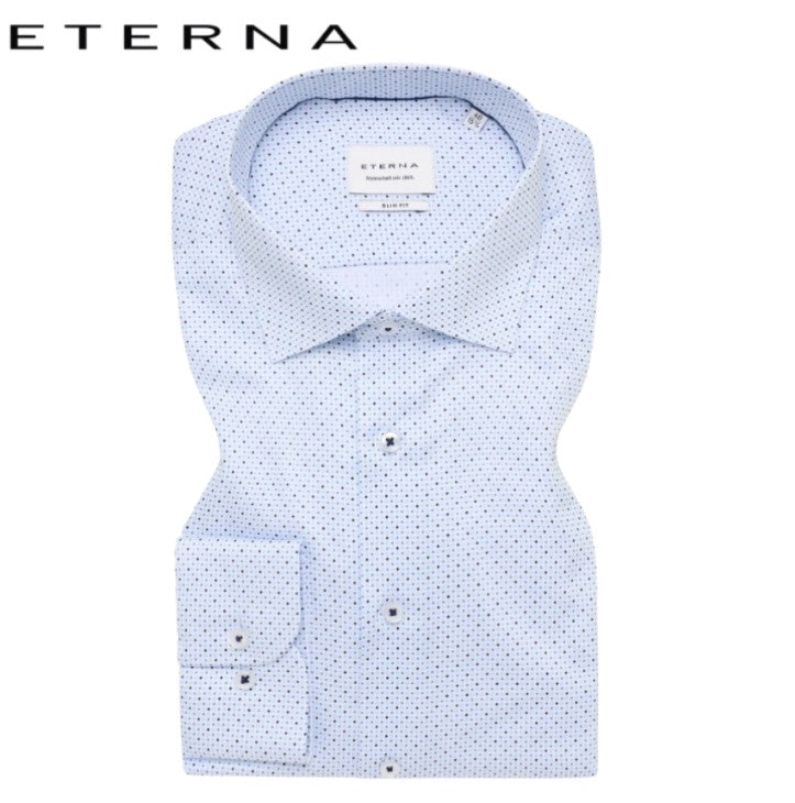 Eterna X-Tall Blue & Navy Spotted Shirt Blue