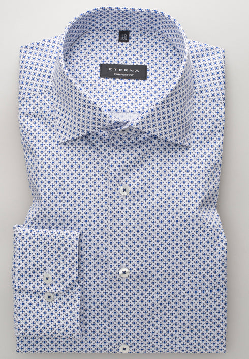 Eterna X-Tall Blue Square Print Shirt Blue