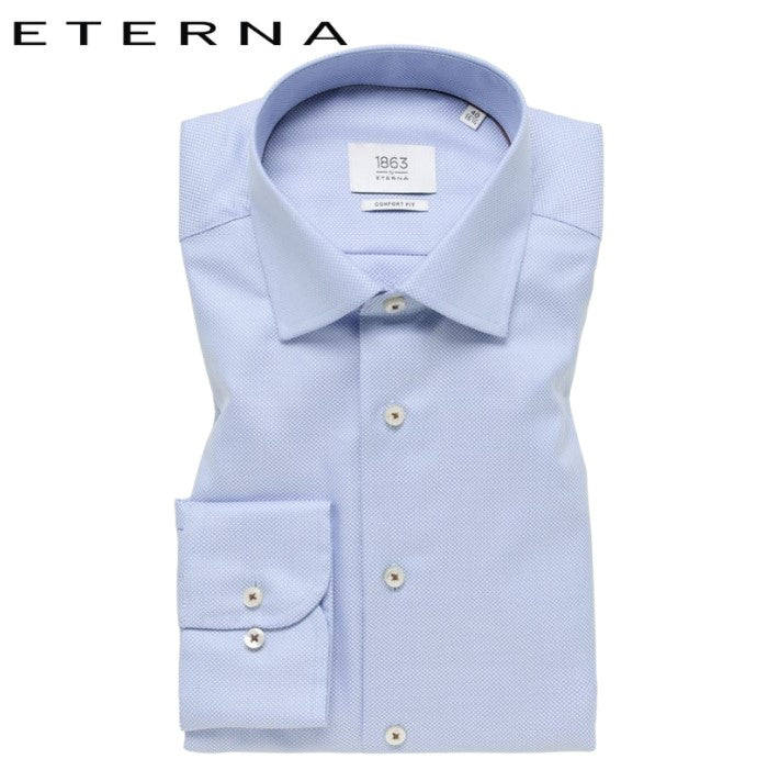 Eterna X-Tall Sky Blue Self Print Shirt Blue