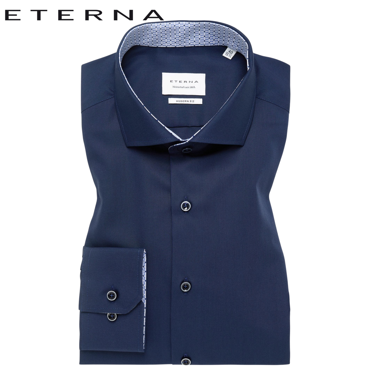 Eterna X-Tall Poplin Navy Trim Shirt Navy