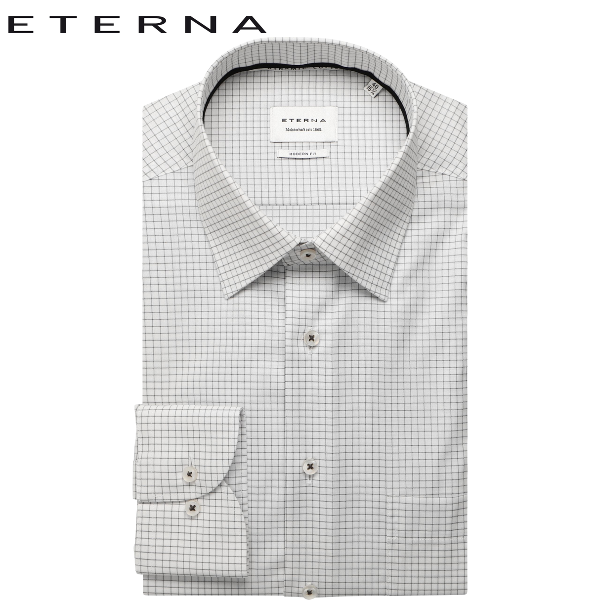 Eterna X-Tall Navy Check Shirt White