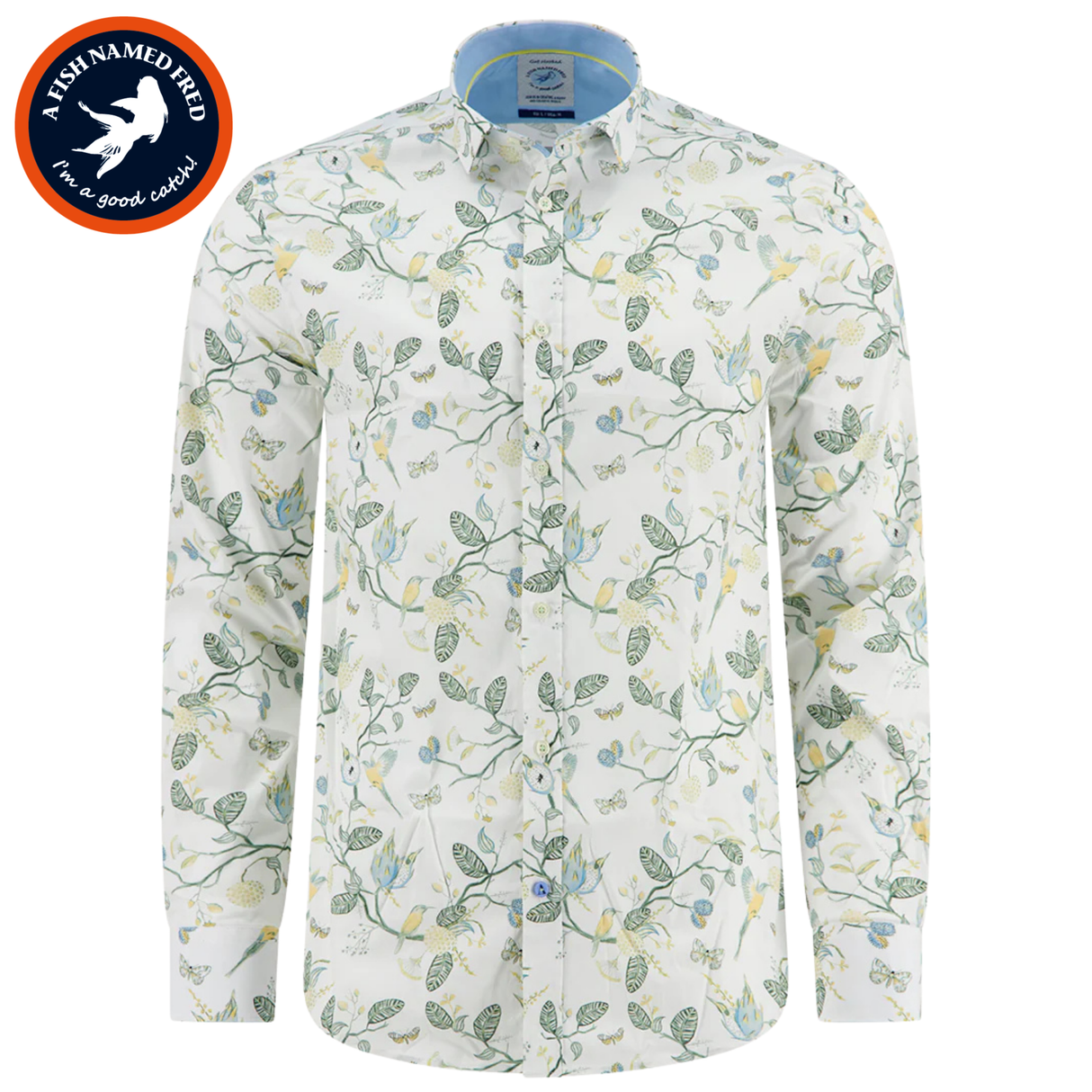 A Fish Named Fred Birdy Bloom Shirt White