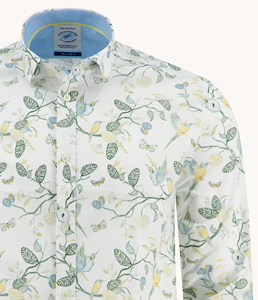 A Fish Named Fred Birdy Bloom Shirt White