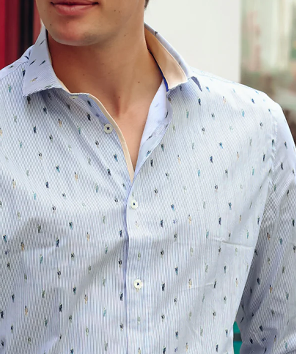 A Fish Named Fred Van Gogh Print Shirt Blue