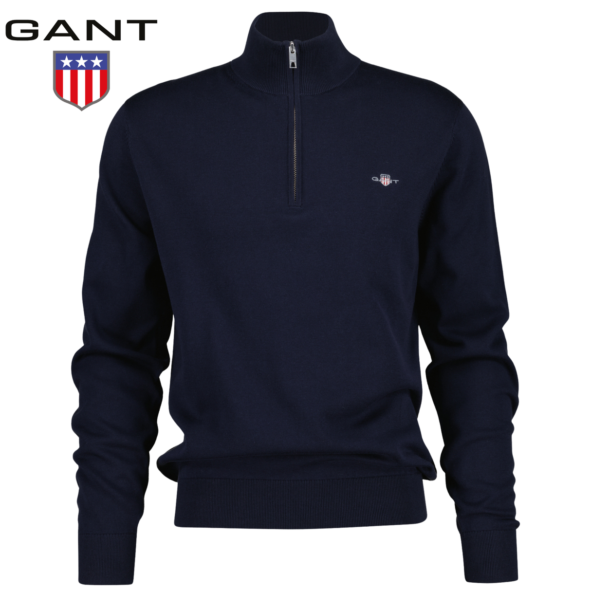 Gant Cotton Half Zip Evening Blue Knit Navy
