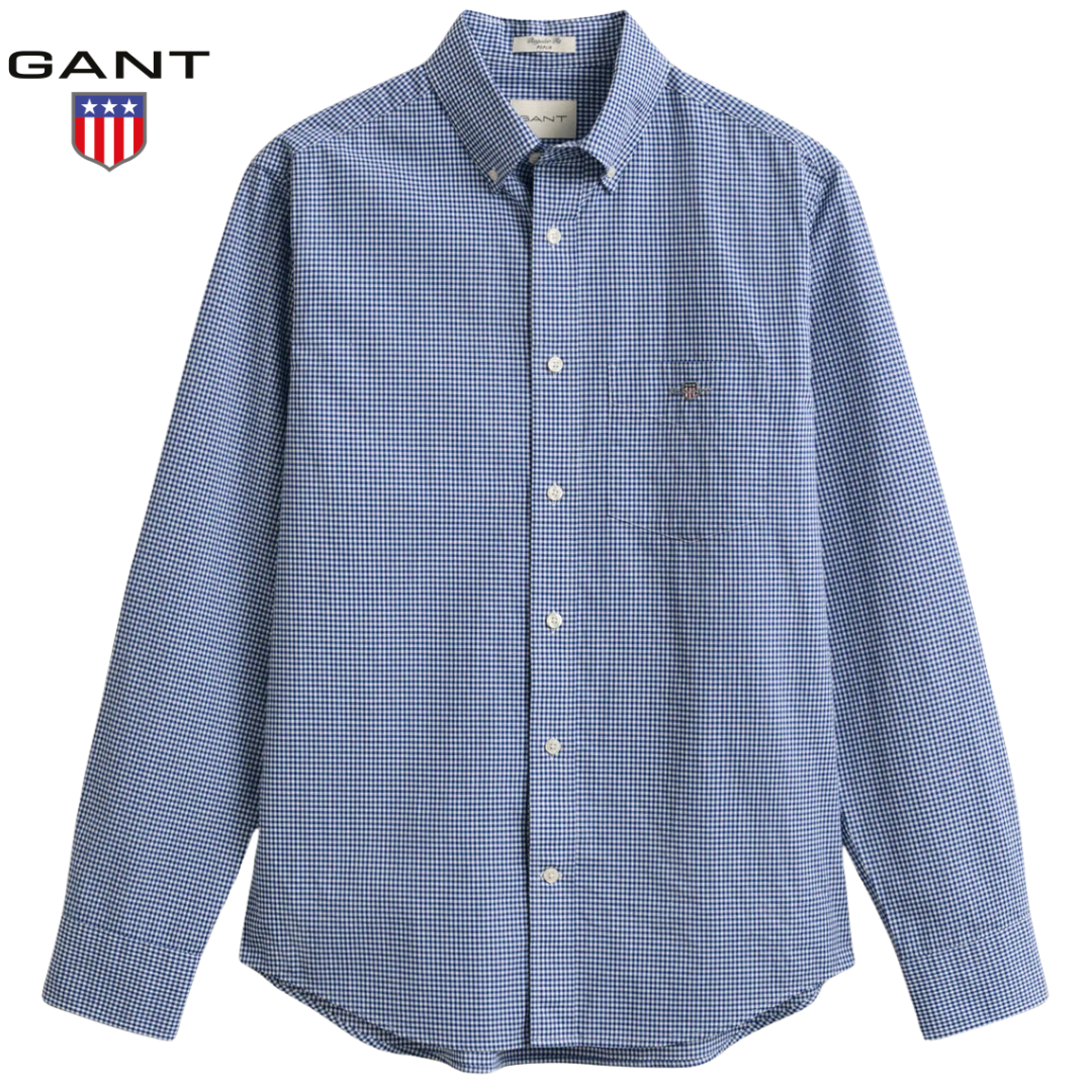 Gant Poplin Gingham Check College Shirt Blue