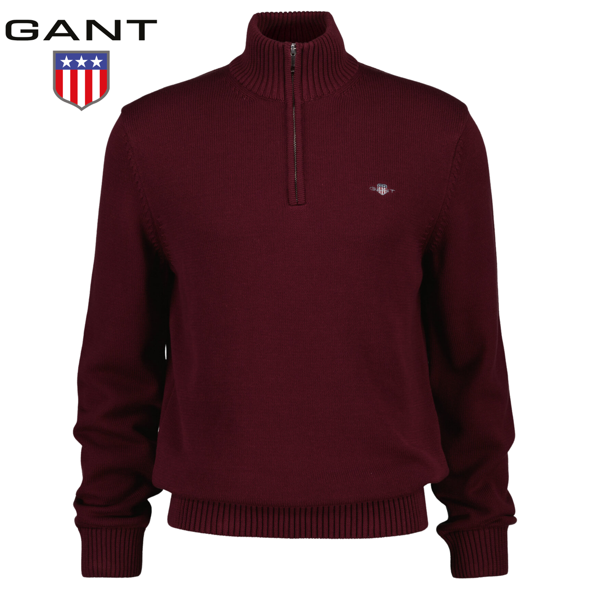 Gant Half Zip Wine Knit Sweatshirt Wine