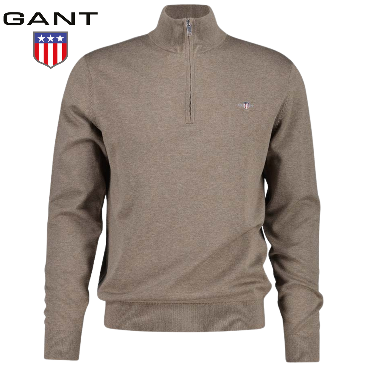 Gant Half Zip Cotton Hazelnut Knit Brown