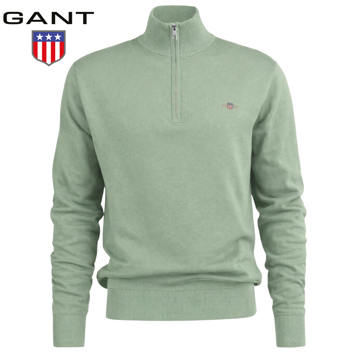 Gant Cotton Half Zip Mint Knit Sweater Green