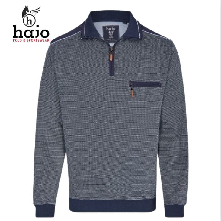 Hajo Navy Stitch Quarter Zip Sweatshirt Navy