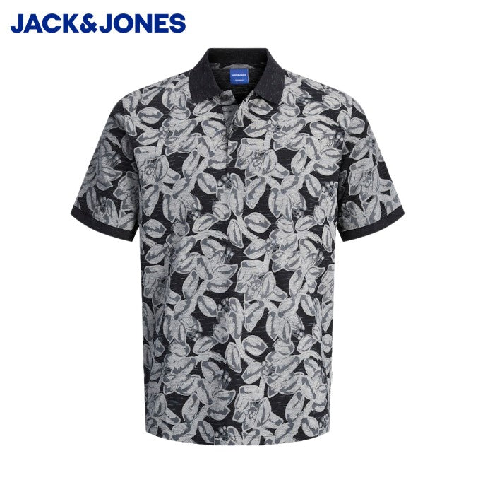 Jack & Jones Split Floral Print Polo Black