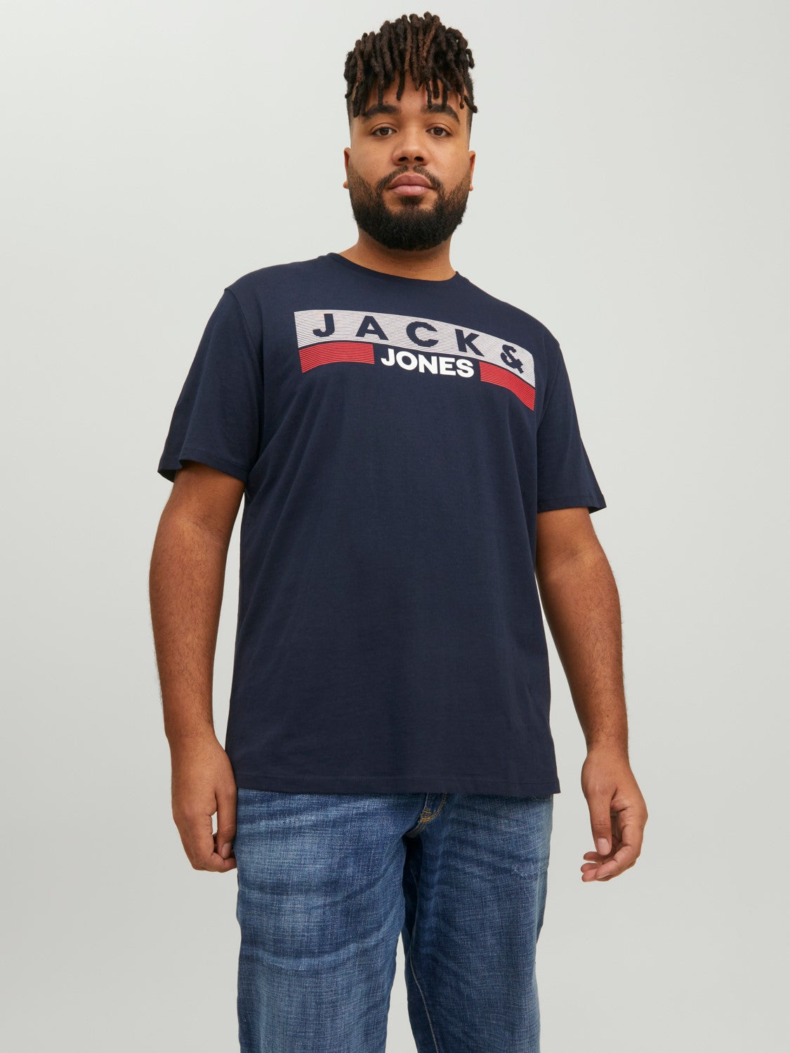 Jack & Jones Corp Logo Stripe Tee Navy