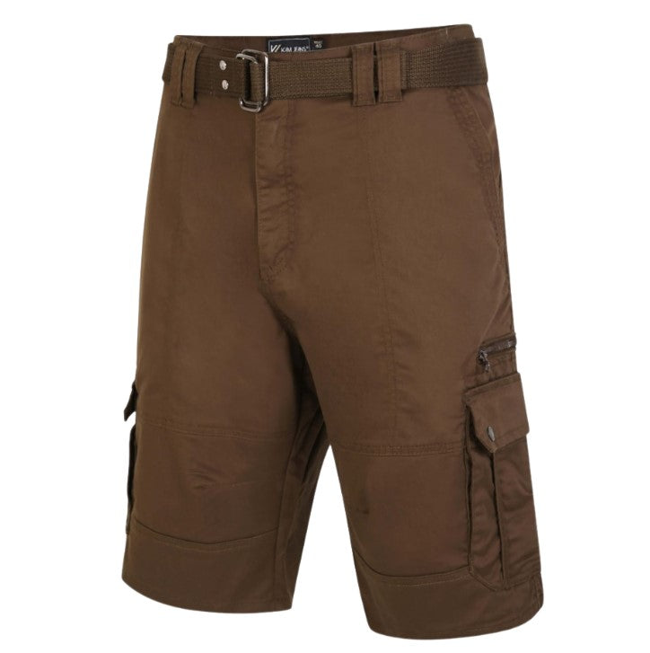 Kam Belted Cargo Stretch Khaki Shorts Brown