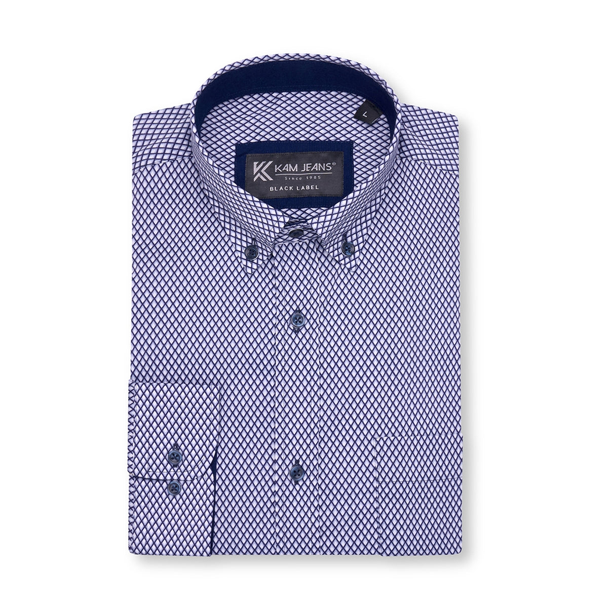 Kam Premium Diamond Print Casual Shirt Navy
