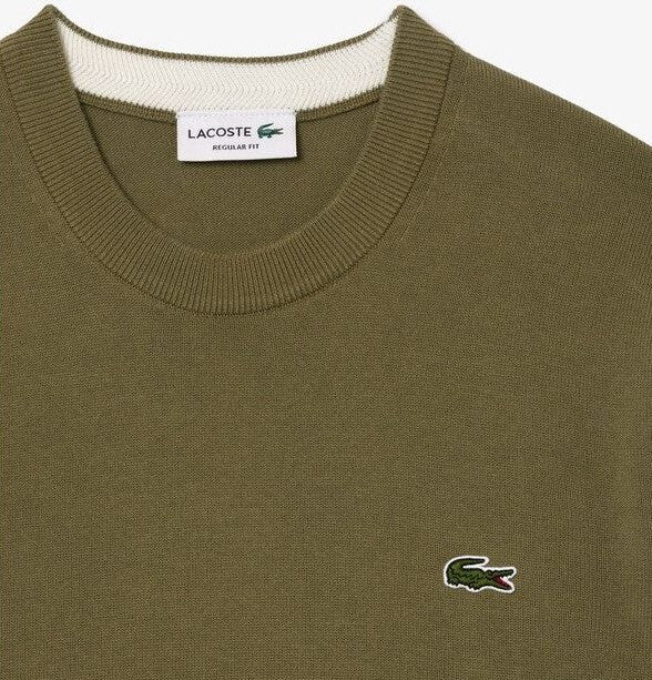 Lacoste Cotton Crew Neck Khaki Knit Green