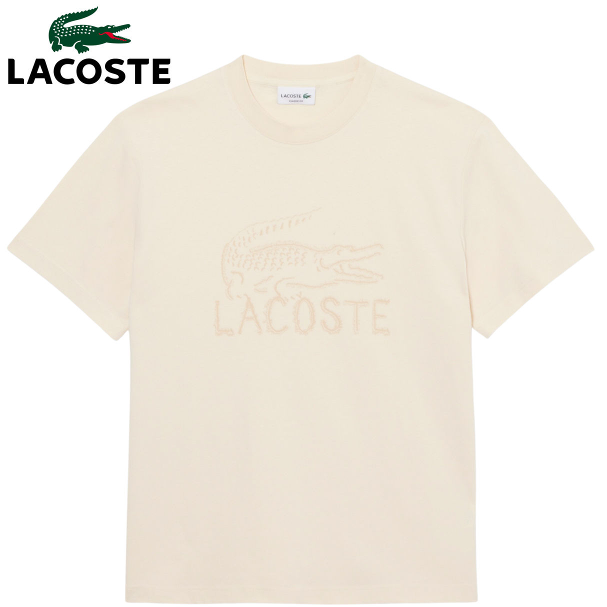 Lacoste Printed Beige Crew Neck T-Shirt Beige