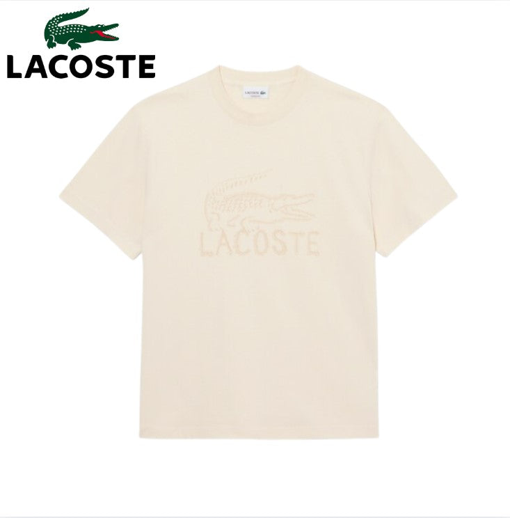 Lacoste Printed Beige Crew Neck T-Shirt Beige