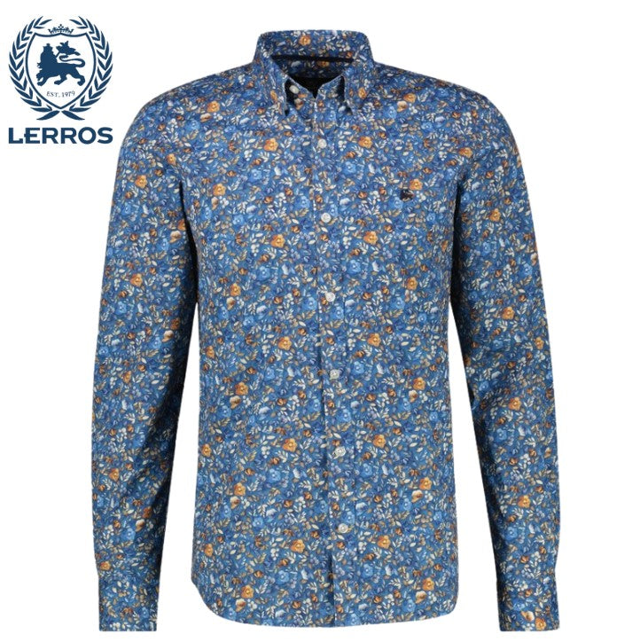 Lerros Flower Print Storm Blue Shirt Blue