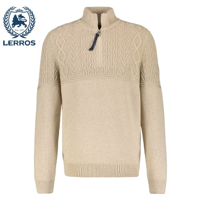 Lerros Cable Knit Quarter Zip Beige Knit Beige