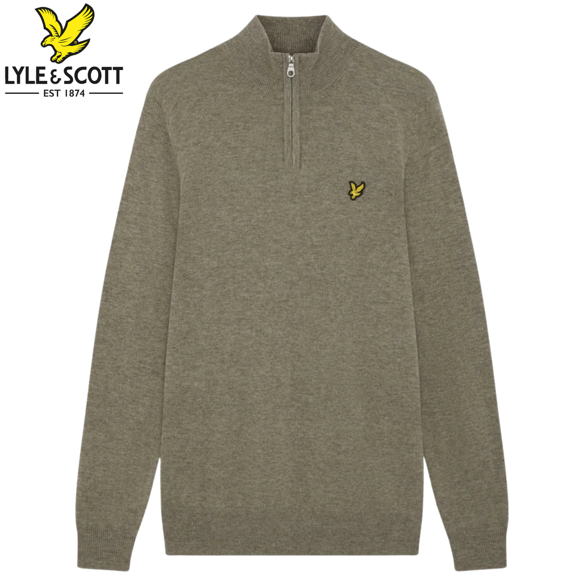 Lyle & Scott 1/4 Zip Khaki Smoke Knit Green