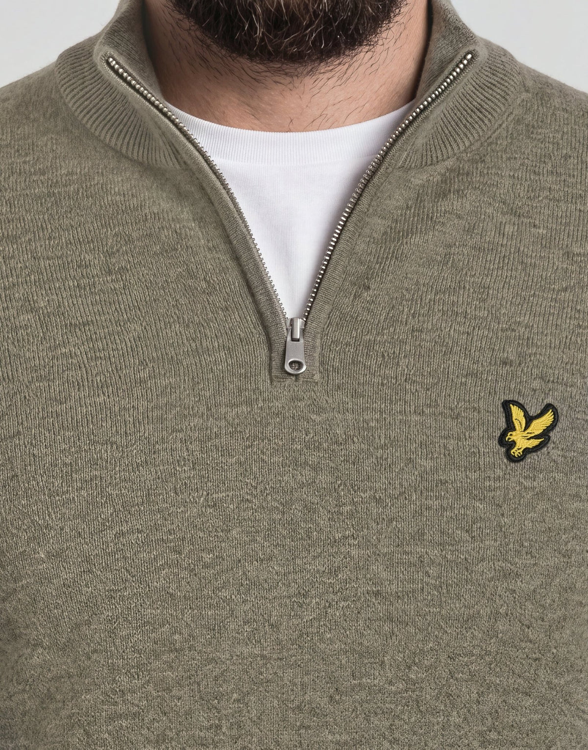 Lyle & Scott 1/4 Zip Khaki Smoke Knit Green