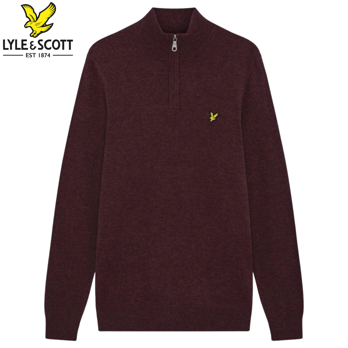 Lyle & Scott 1/4 Zip Beetroot Marl Knit Wine