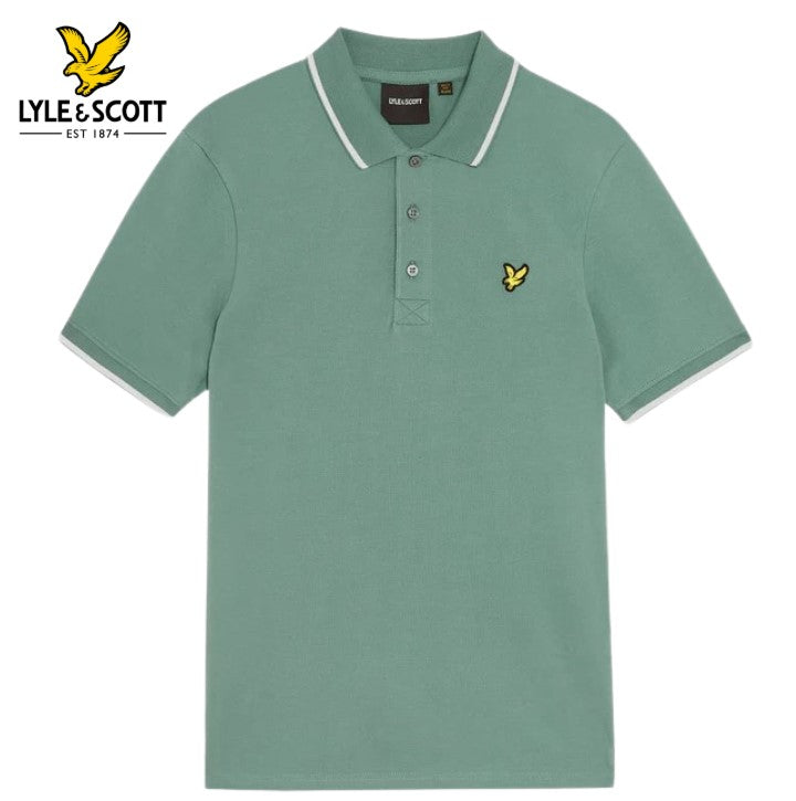 Lyle & Scott Tipped Collar Green Polo Green